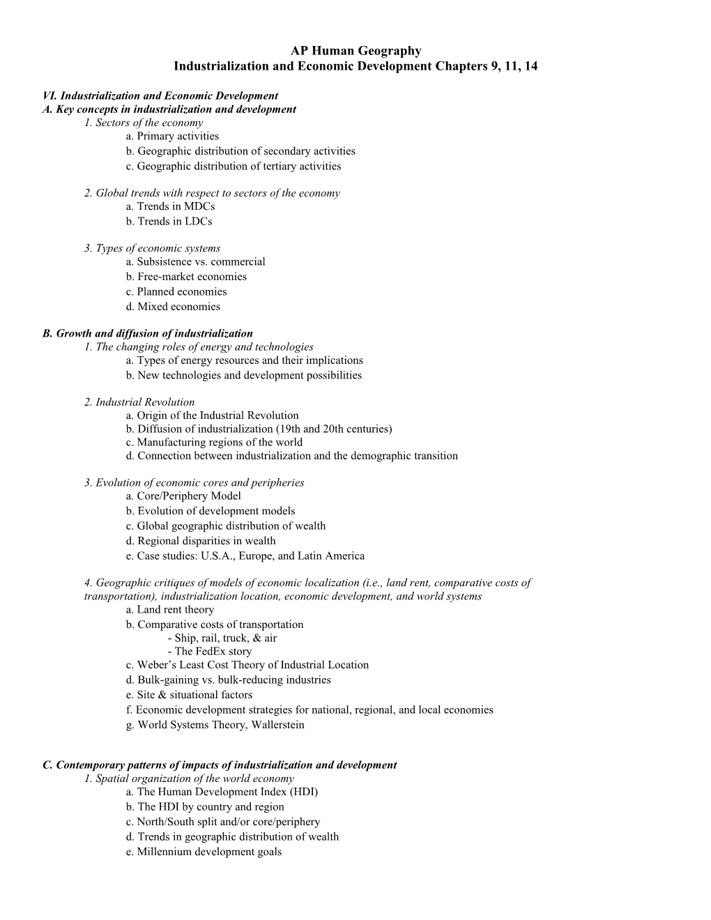 Industrialization and Economic Development Chapters 9, 11, 14