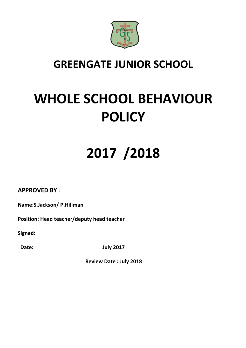 Whole School Behaviour Policy