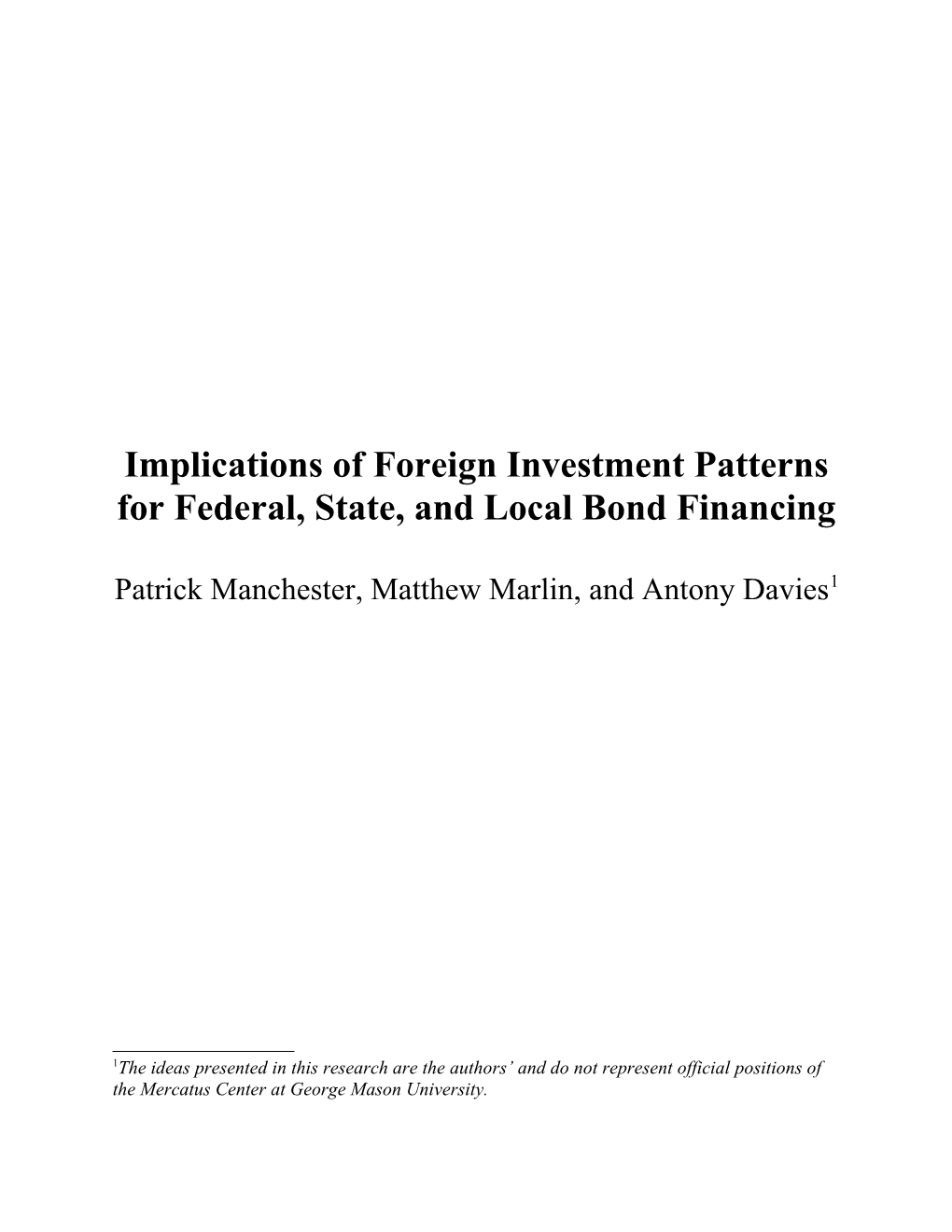 Implications of Foreign Investment Patterns for Federal, State, and Local Bond Financing