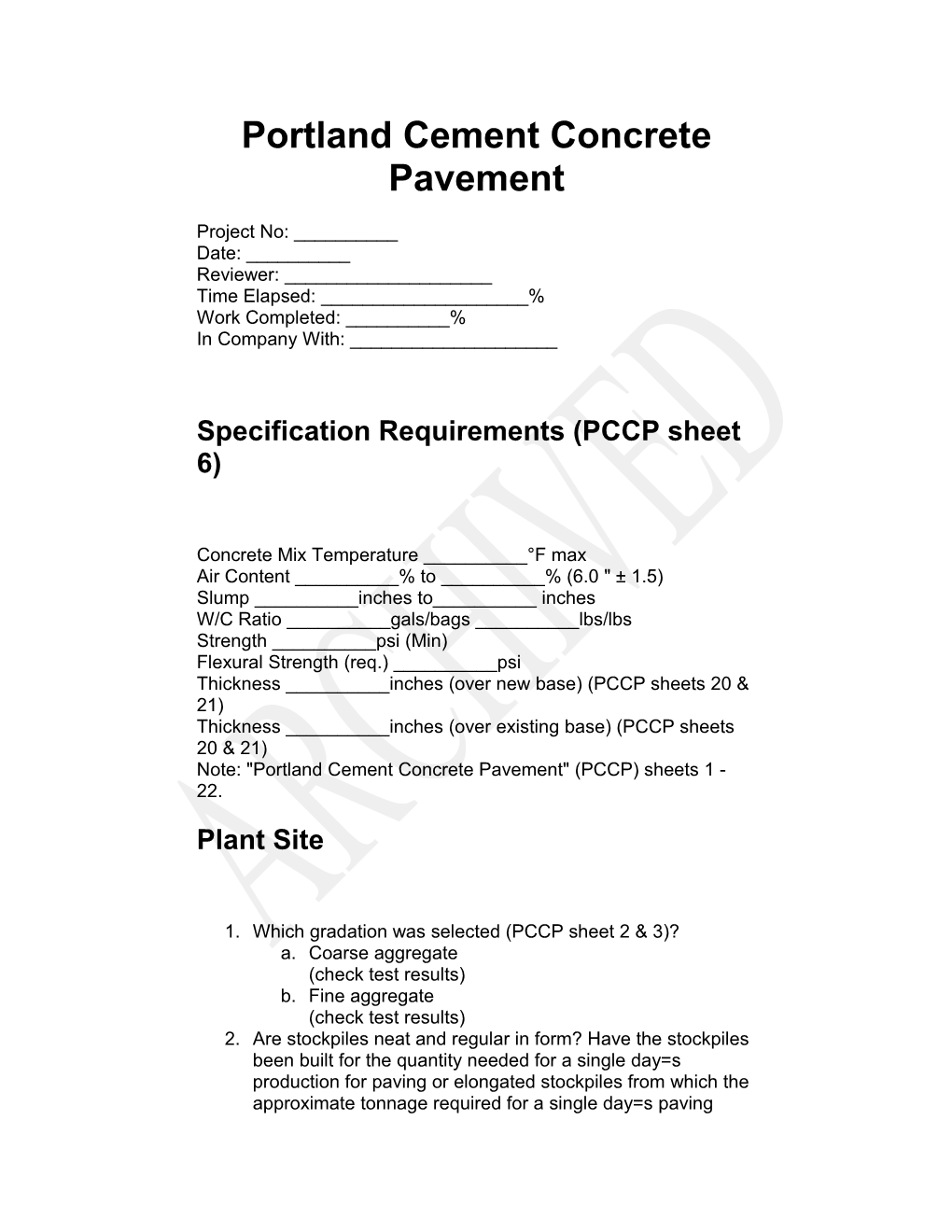 Portland Cement Concrete Pavement