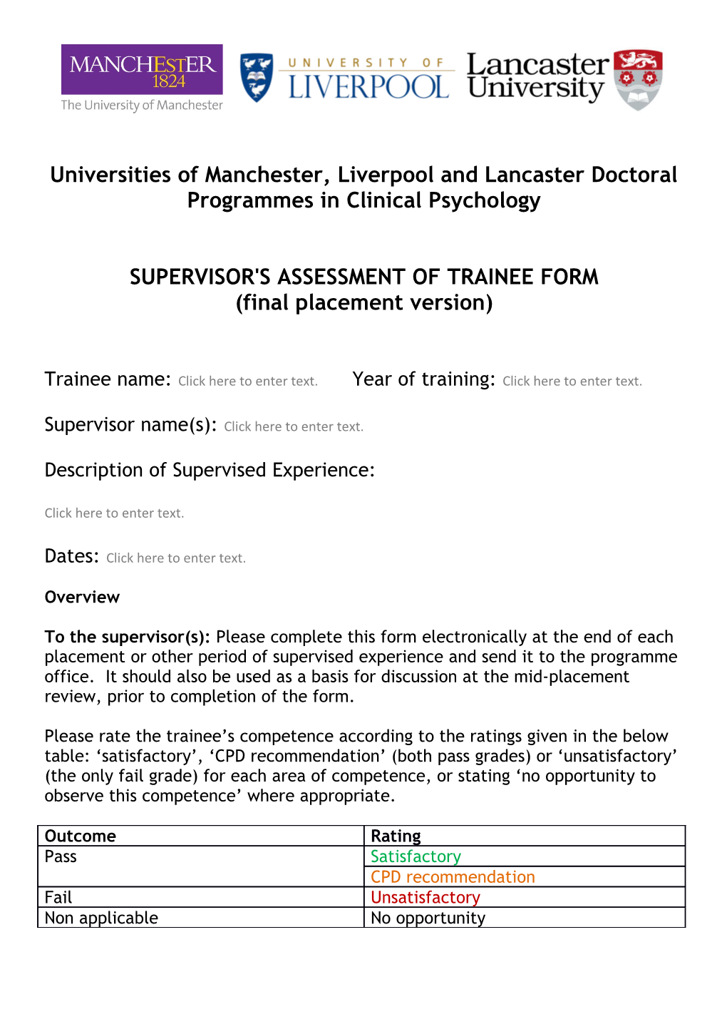 Universities of Manchester, Liverpool and Lancaster Doctoral Programmes in Clinical Psychology