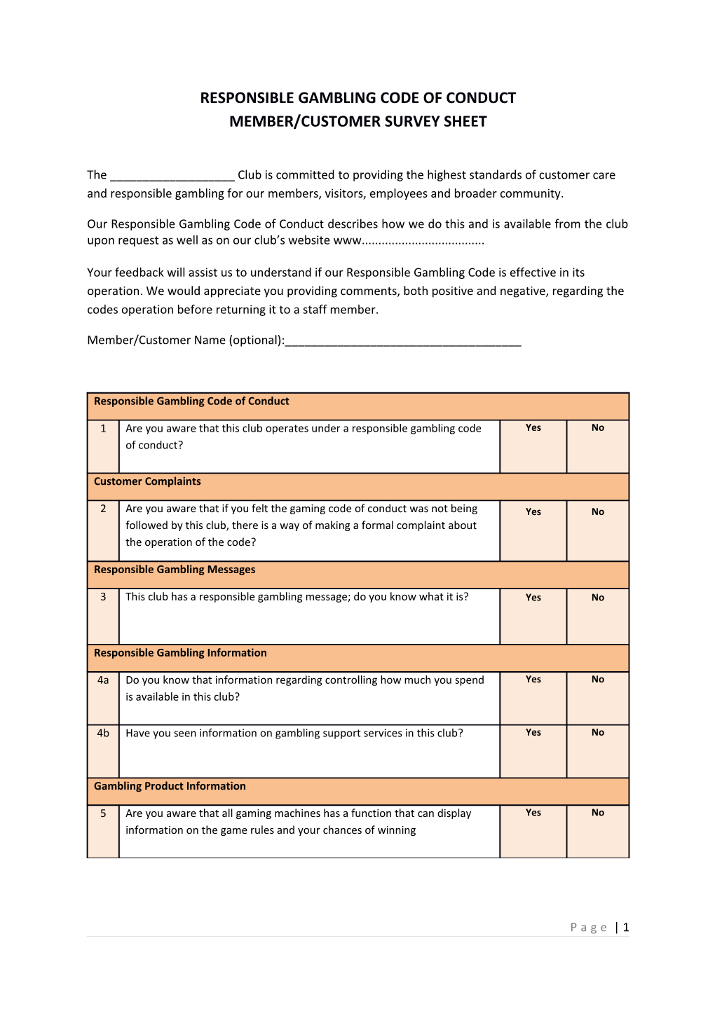 Responsible Gambling Code of Conduct