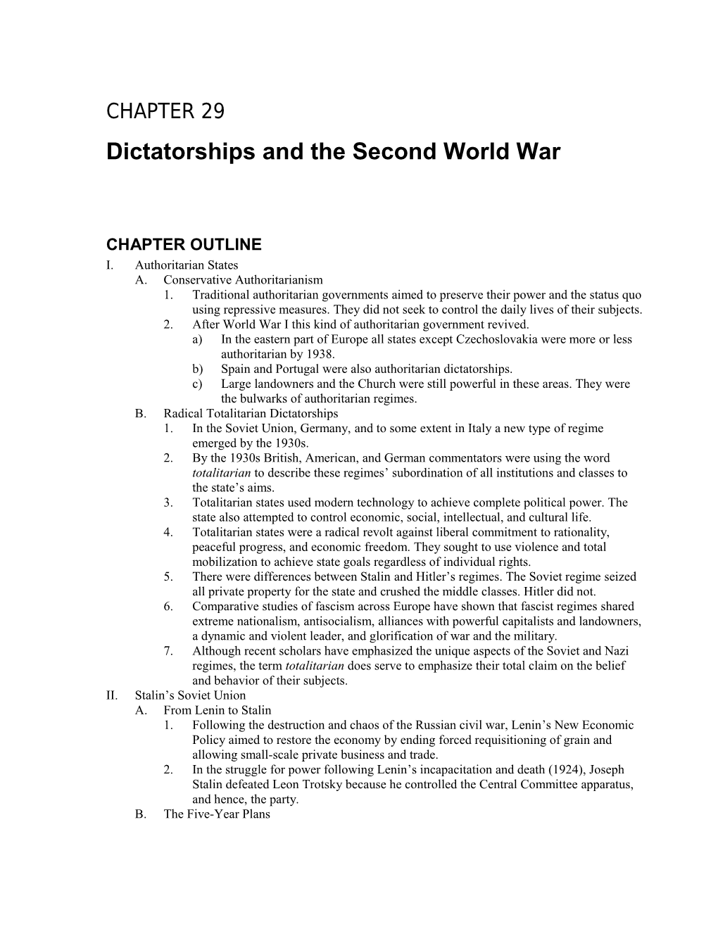 Chapter 29: Dictatorships and the Second World War 1