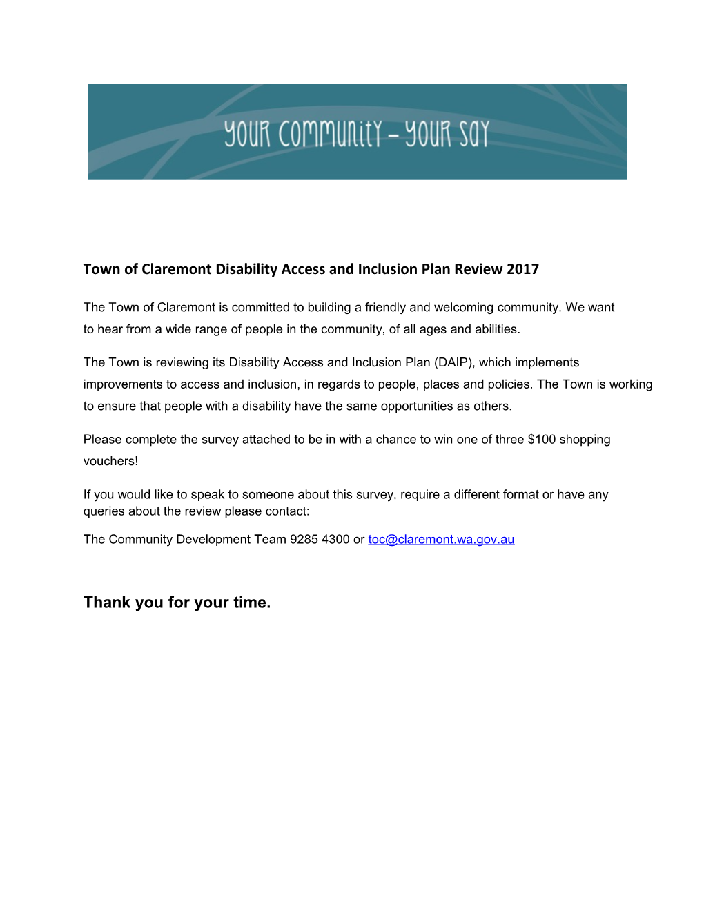 Town of Claremont Disability Access and Inclusion Plan Review 2017