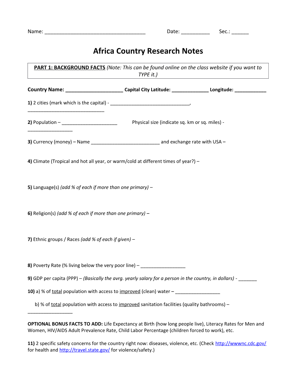 Africa Country Research Notes