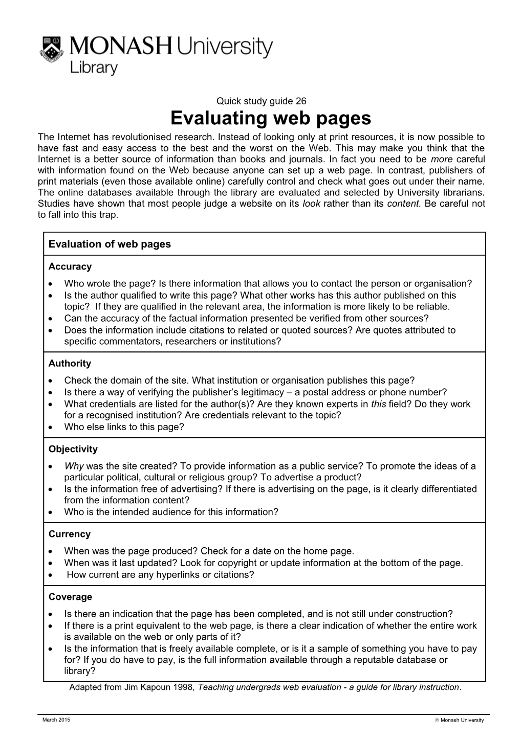 Evaluating Web Pages