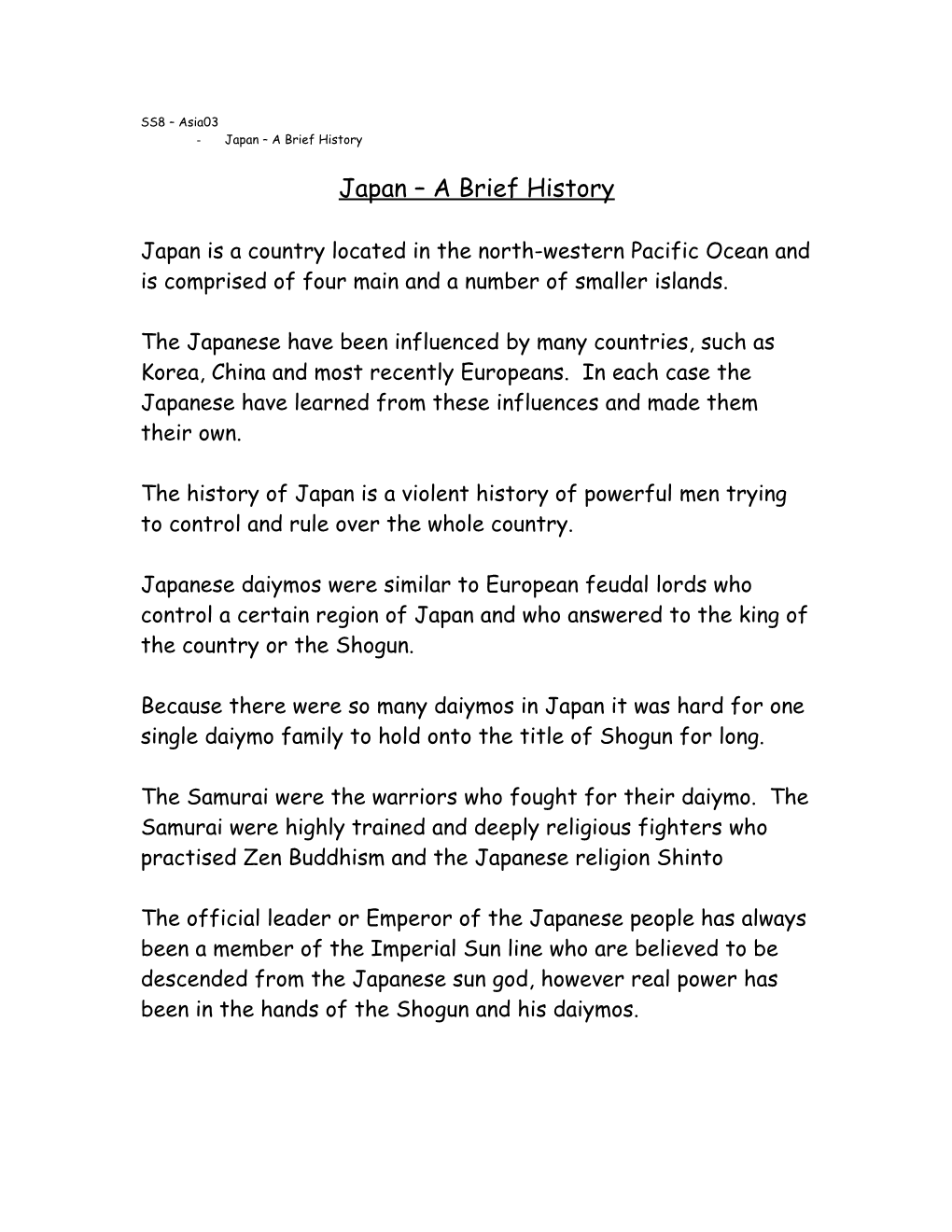 Japan a Brief History