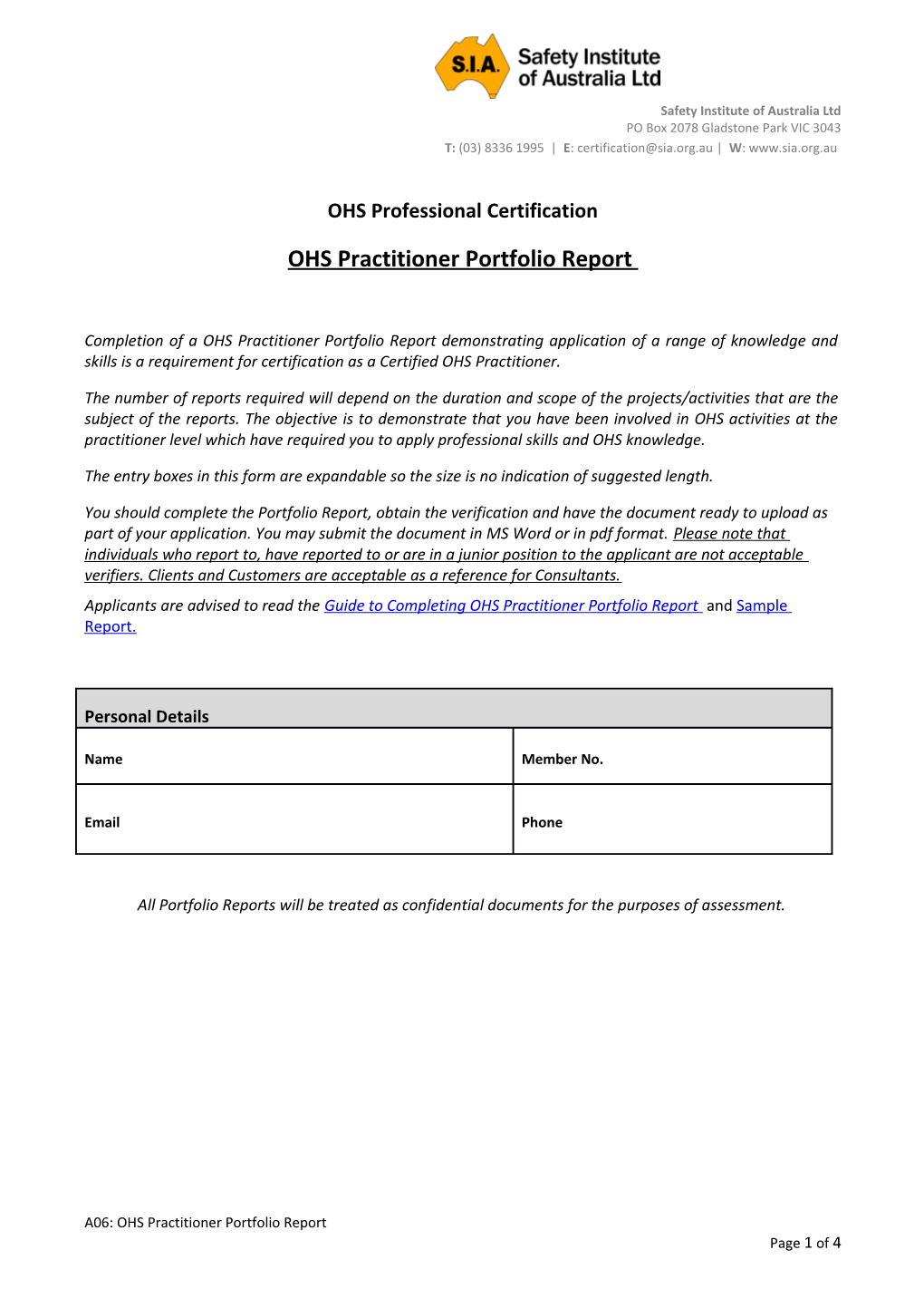 OHS Practitioner Portfolio Report