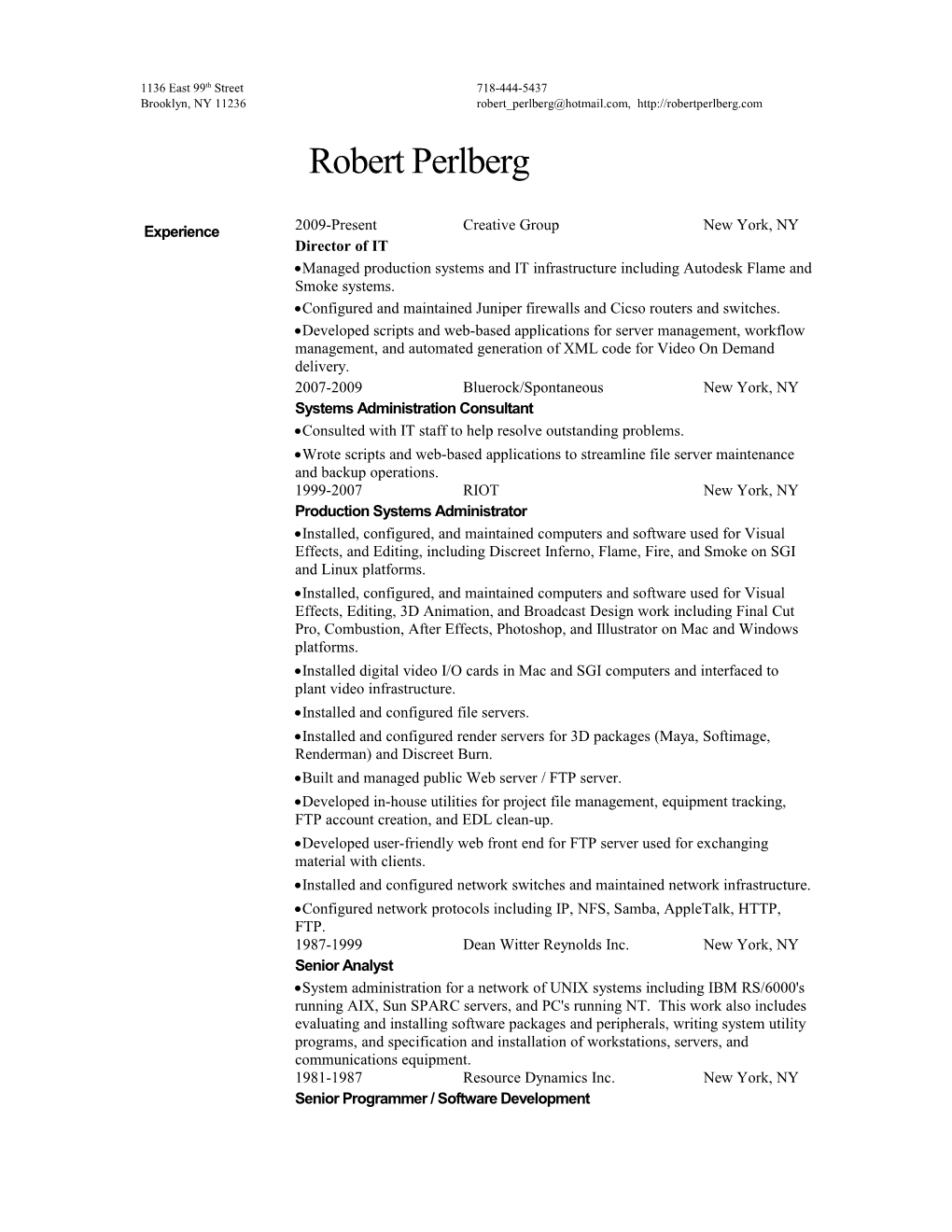 Robert Perlberg Resume