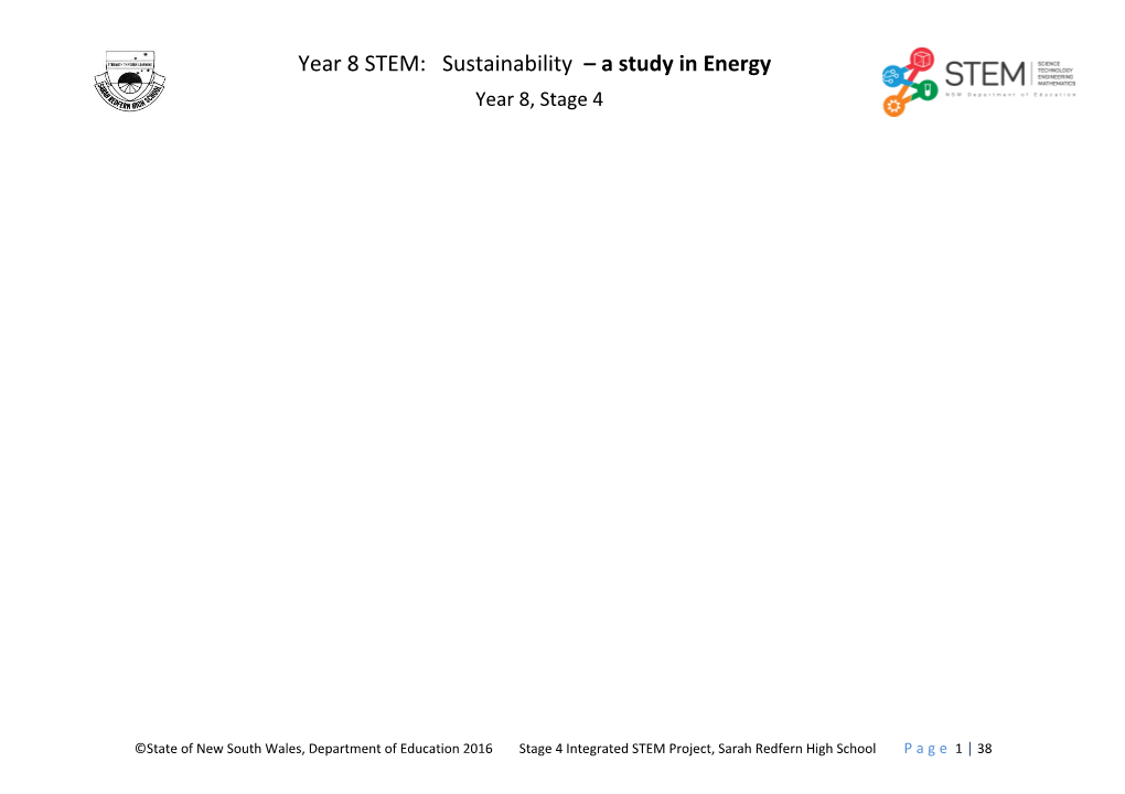 Year 8 STEM: Sustainability a Study in Energy
