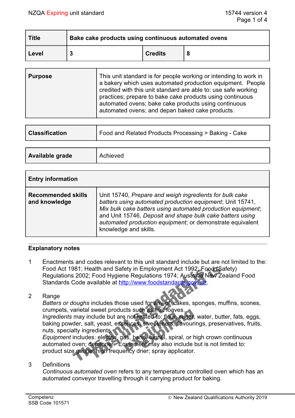 15744 Bake Cake Products Using Continuous Automated Ovens