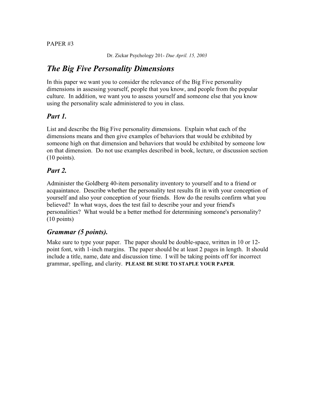 The Big Five Personality Dimensions