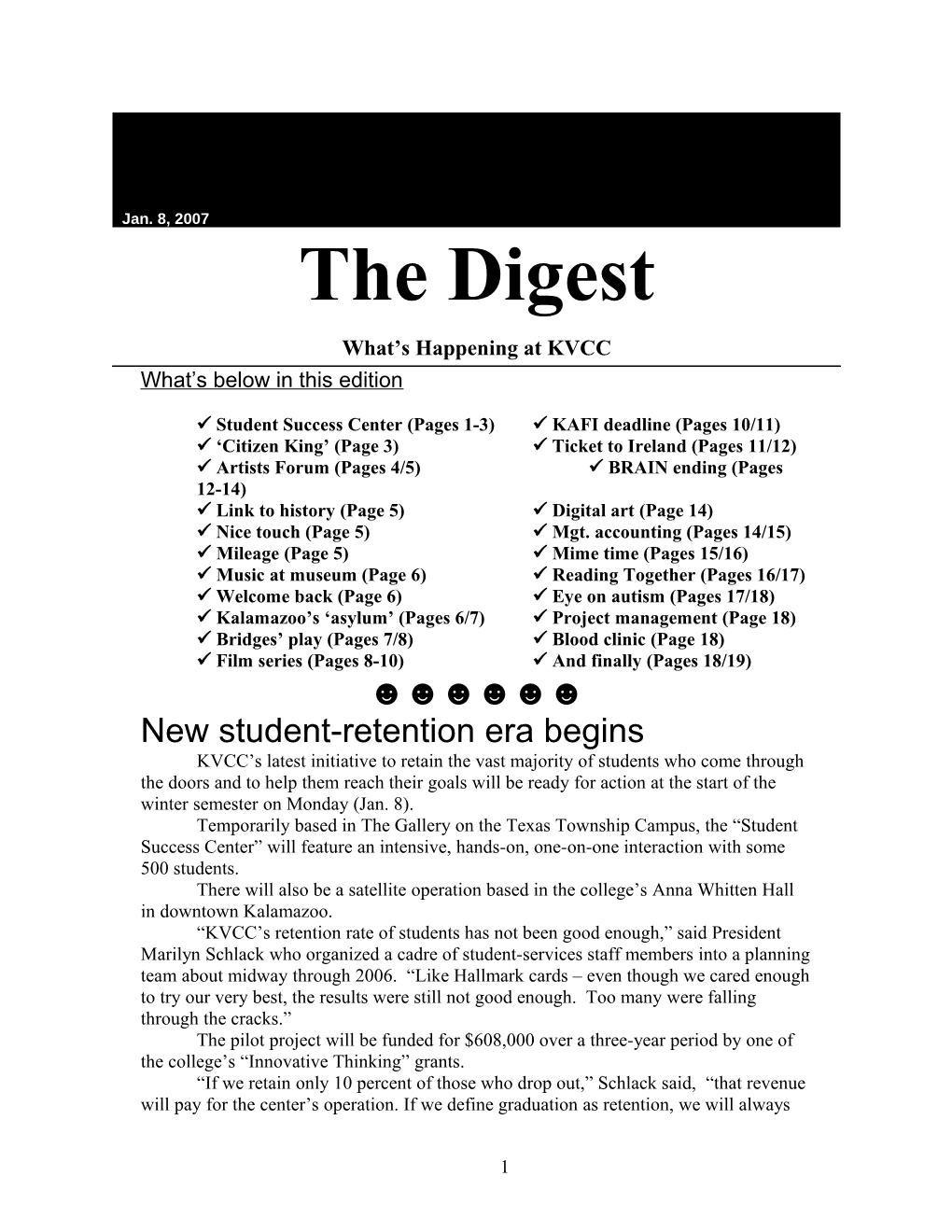 Student Success Center (Pages 1-3) KAFI Deadline (Pages 10/11)