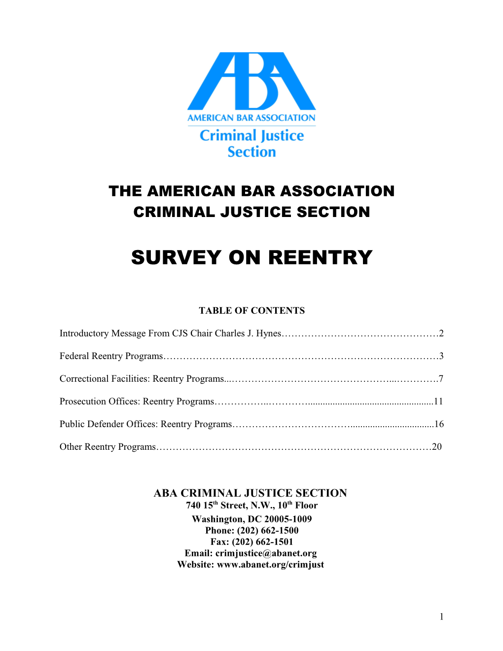 Aba Survey on Reentry