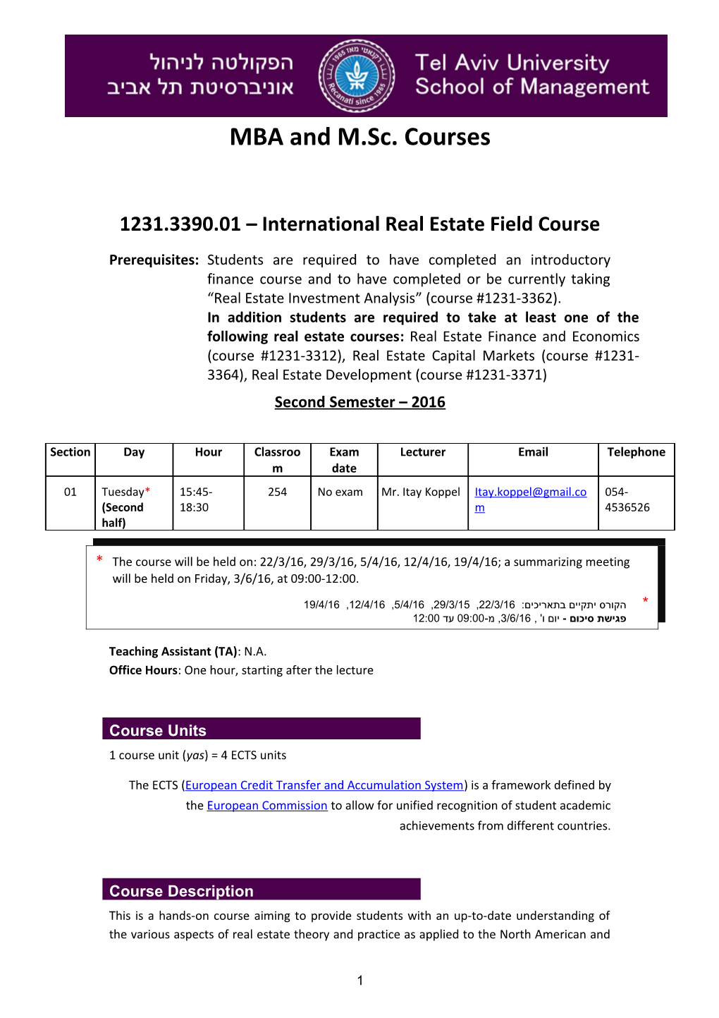 1231.3390.01 International Real Estate Field Course