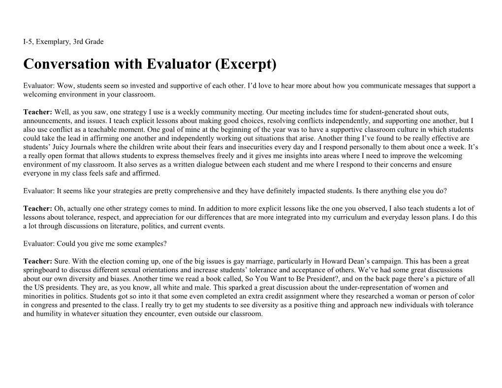Conversation with Evaluator (Excerpt)