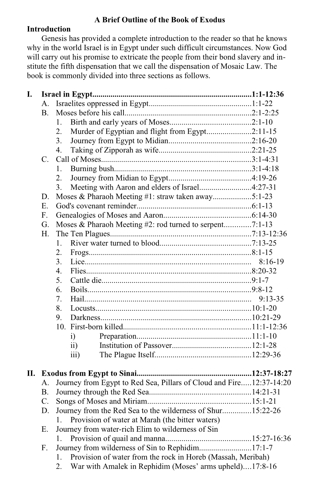 A Brief Outline of the Book of Exodus