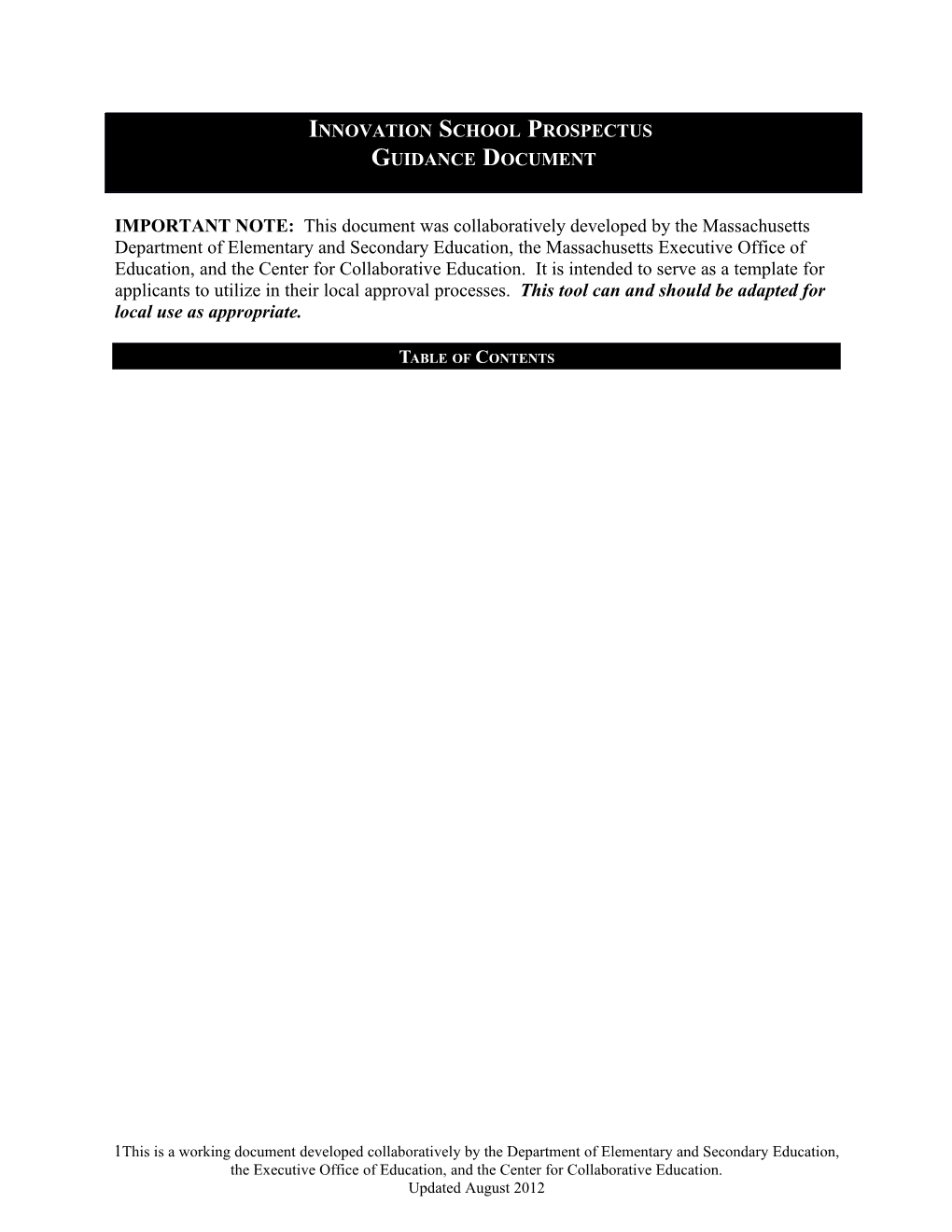 Innovation School Prospectus: Guidance Document