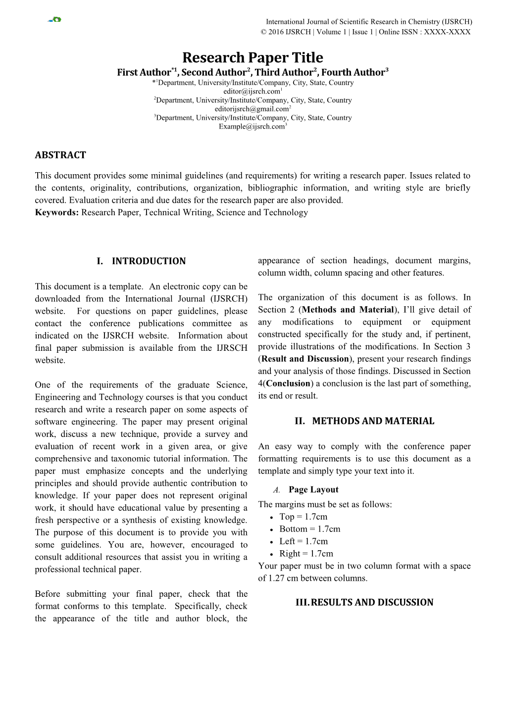 International Journal of Scientific Research in Chemistry