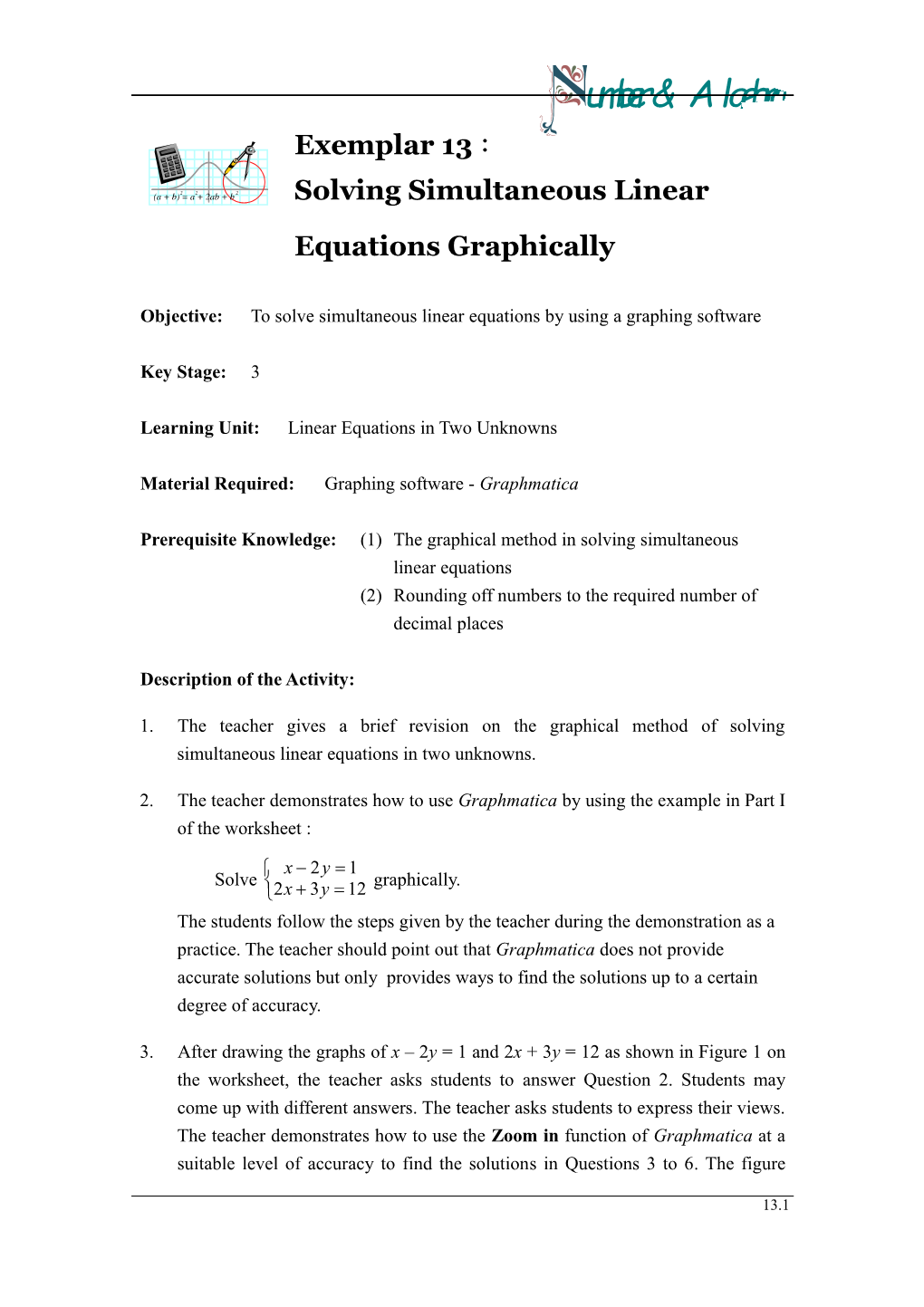 Solving Simultaneous Linear Equations Graphically