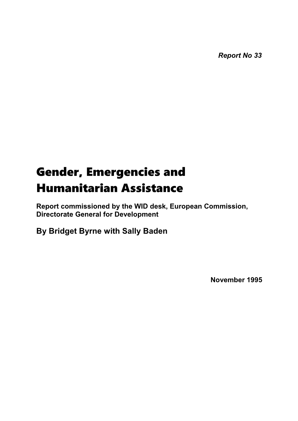 Gender and Humanitarian Assistance
