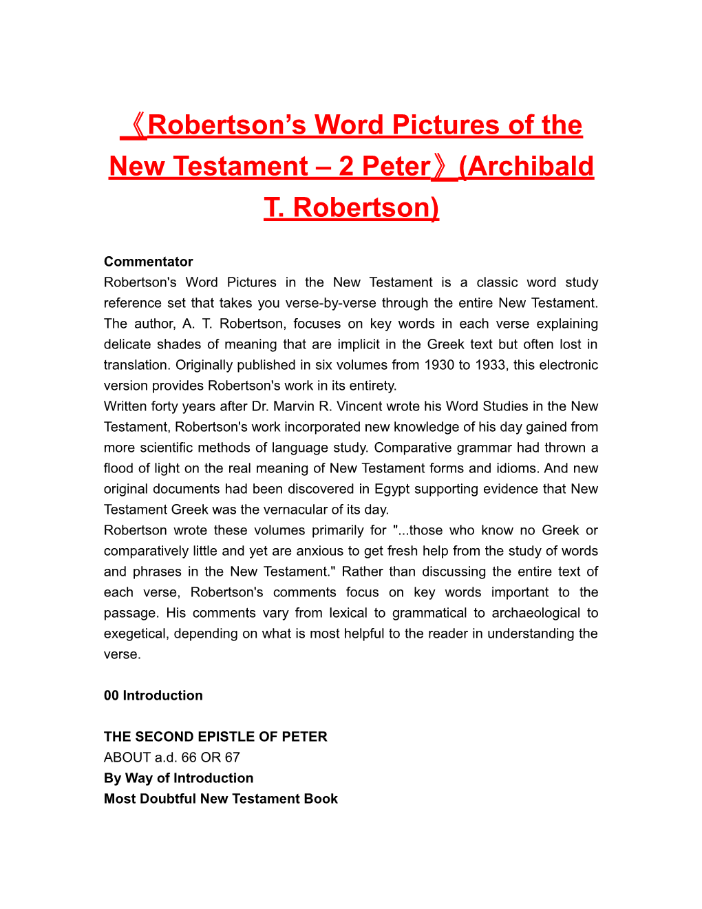 Robertson Sword Pictures of the New Testament 2 Peter (Archibald T. Robertson)