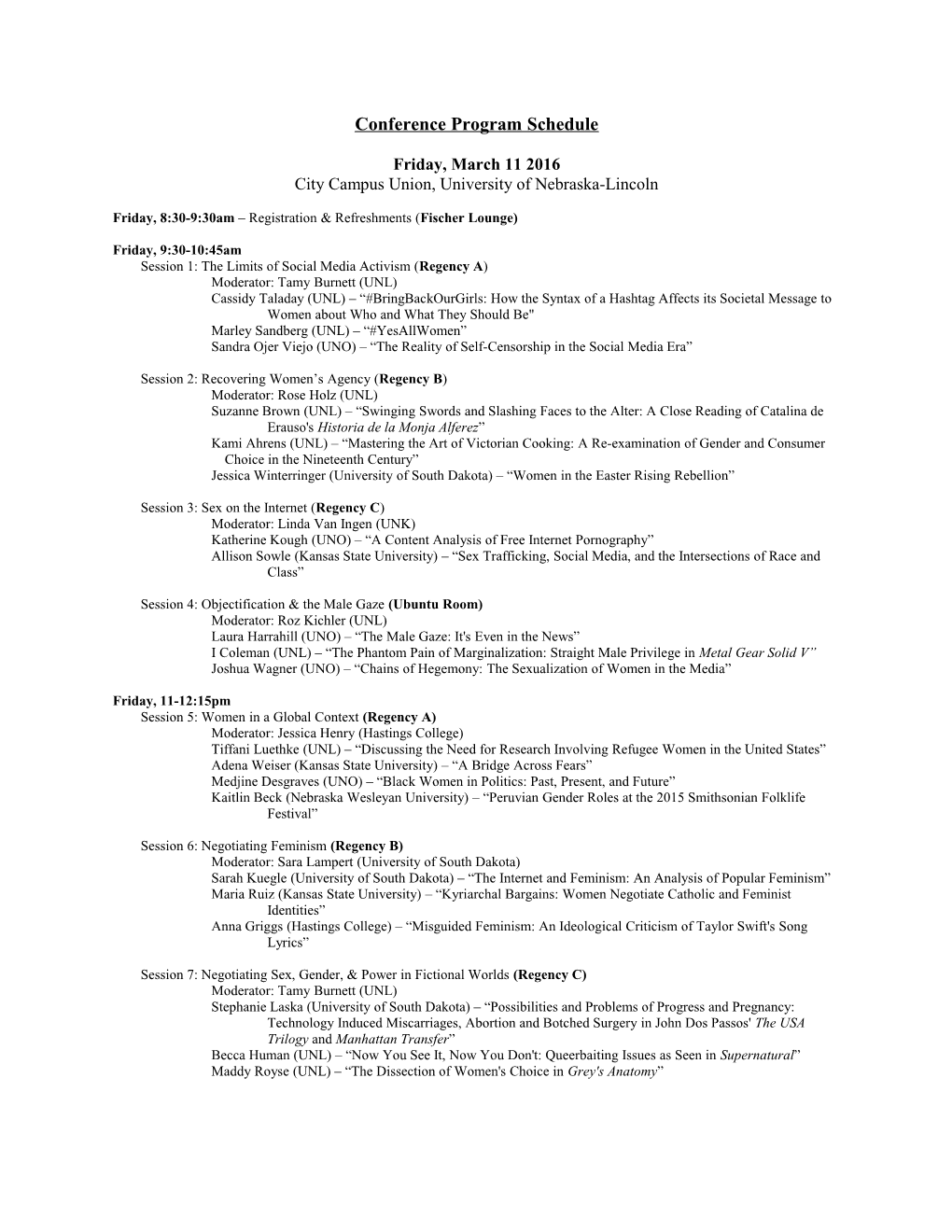 Conference Program Schedule