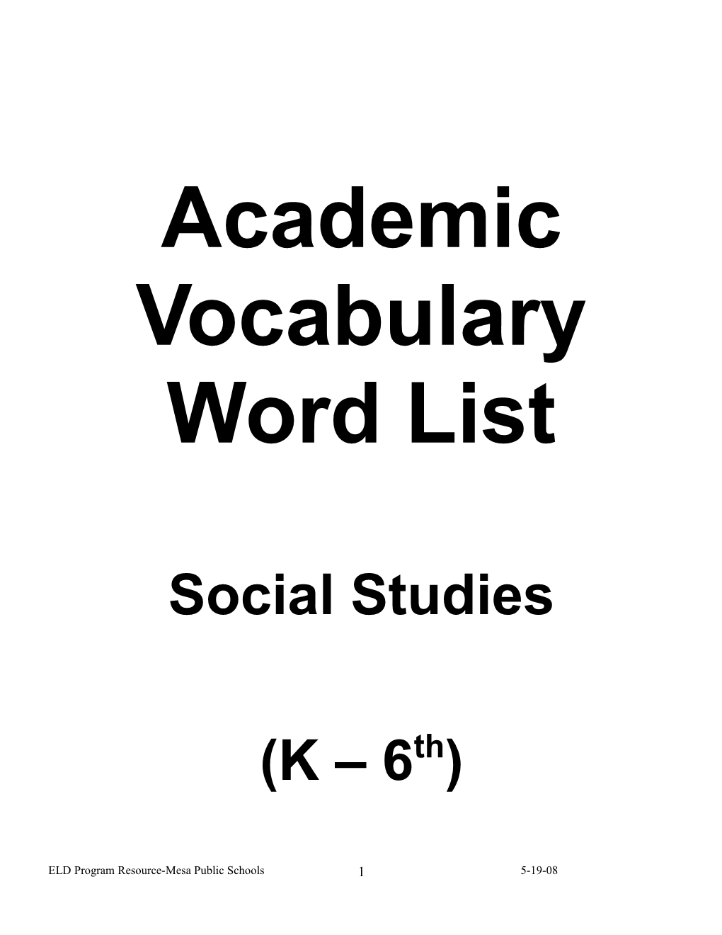 Academic Vocabulary Word List