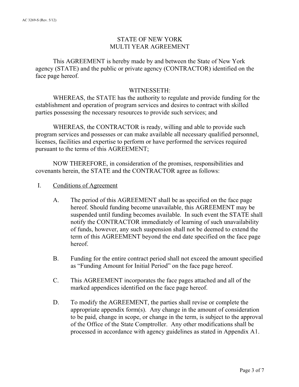 State of New York Multi-Year Agreement