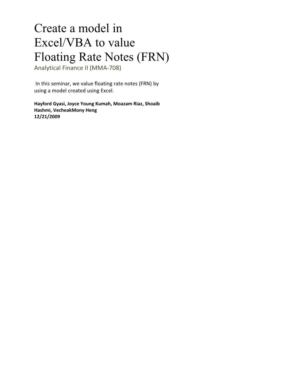 Create a Model in Excel/VBA to Value Floating Rate Notes (FRN)