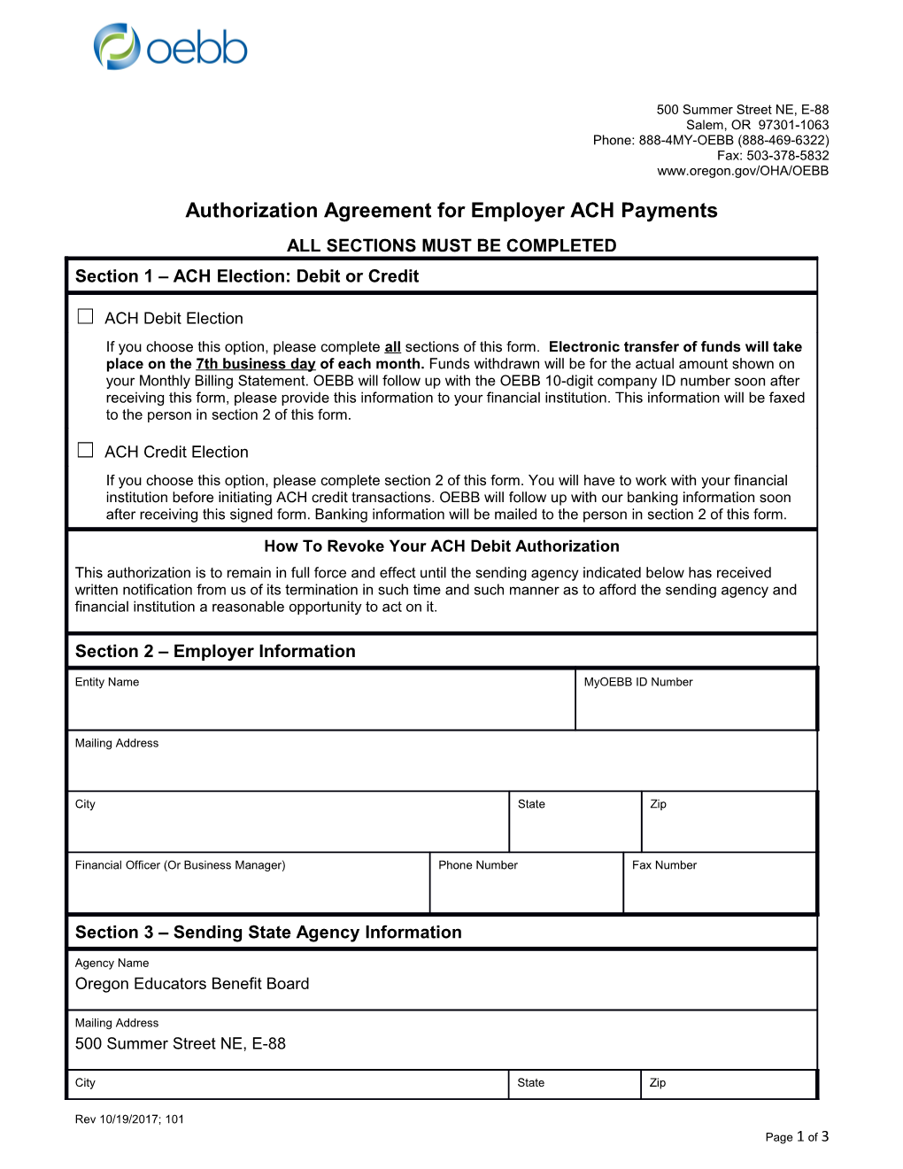 Employer ACH Authorization