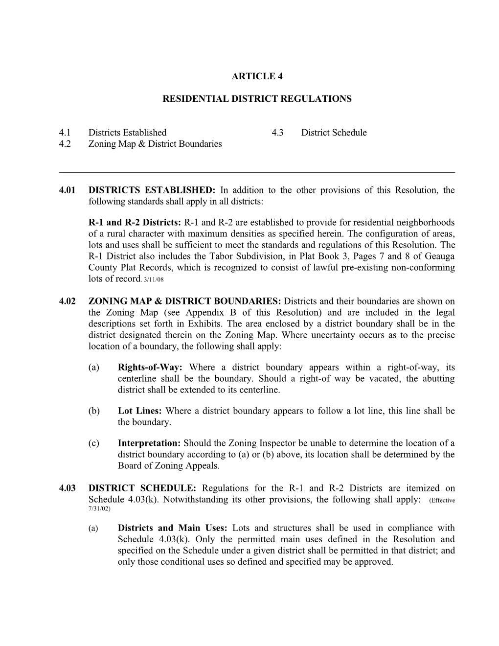 Residential District Regulations