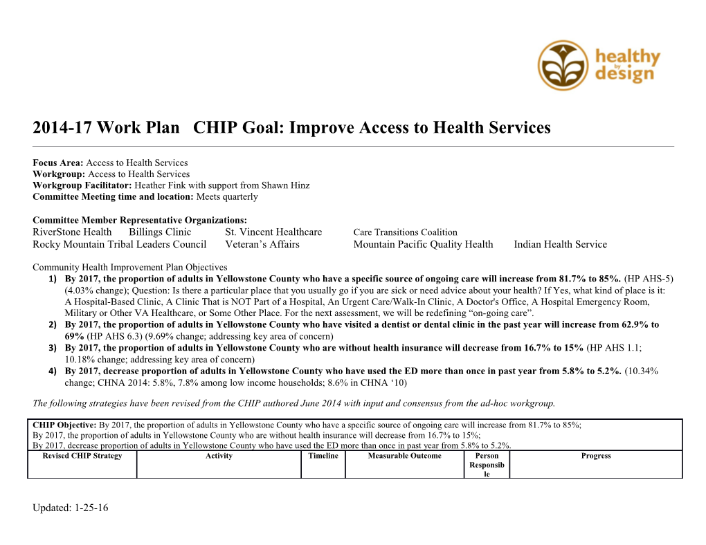2014-17 Work Planchip Goal: Improve Access to Health Services