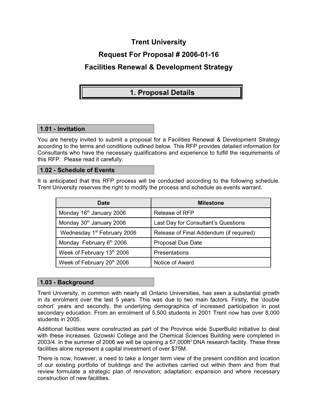 RFP - Facility Renewal & Development Strategy