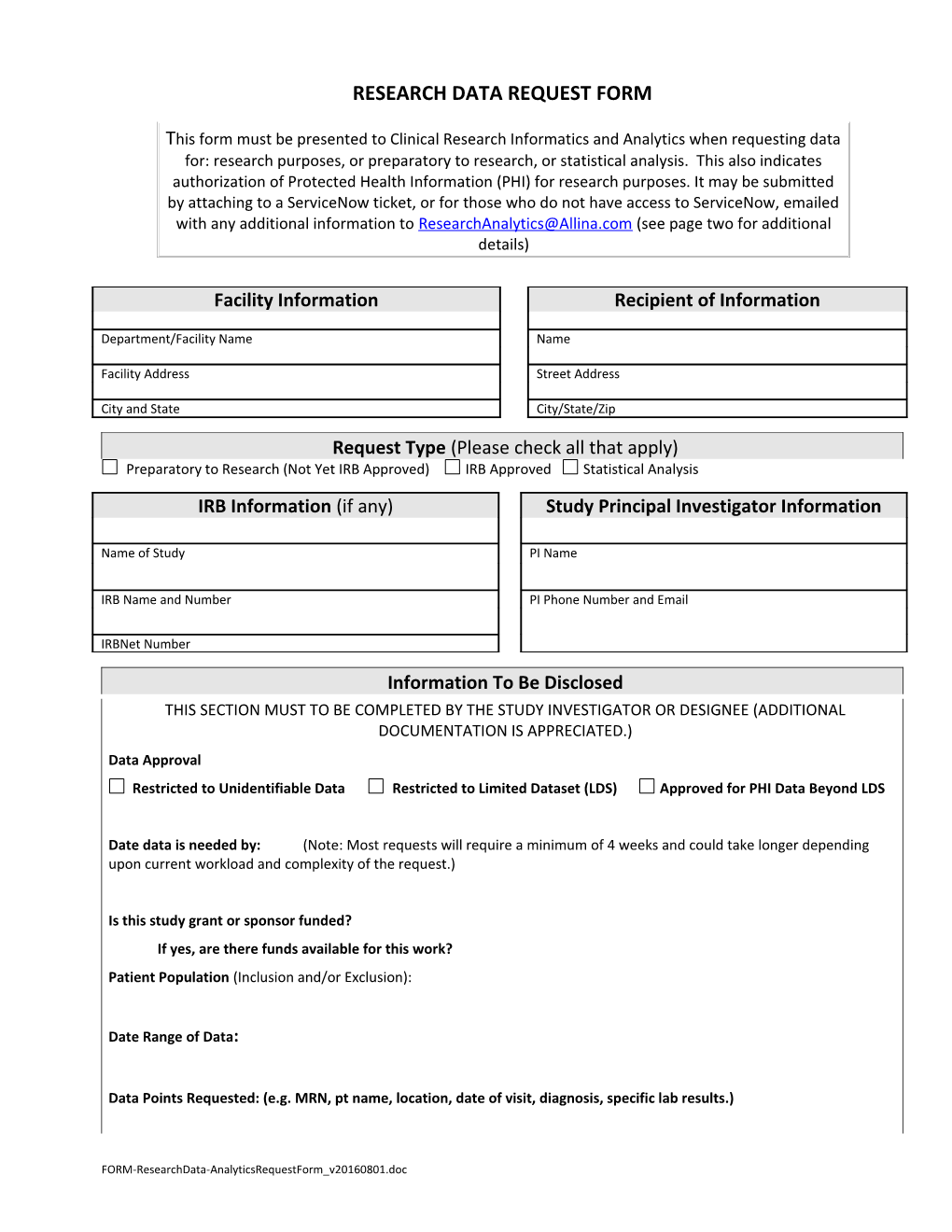 Research Disclosure Request Form