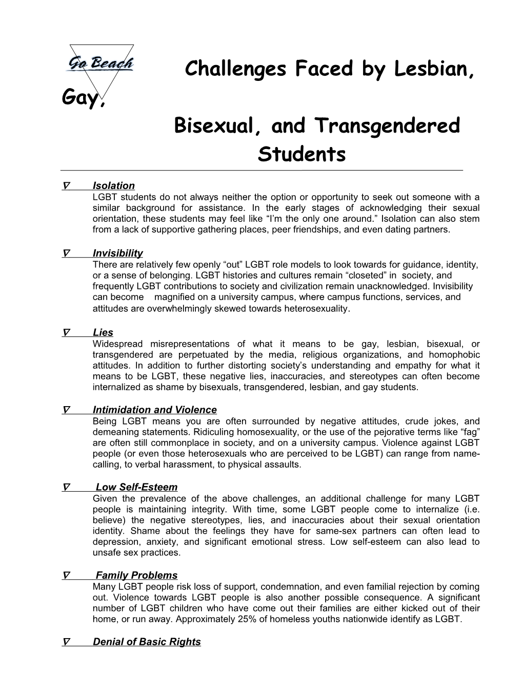Bisexual, and Transgendered Students