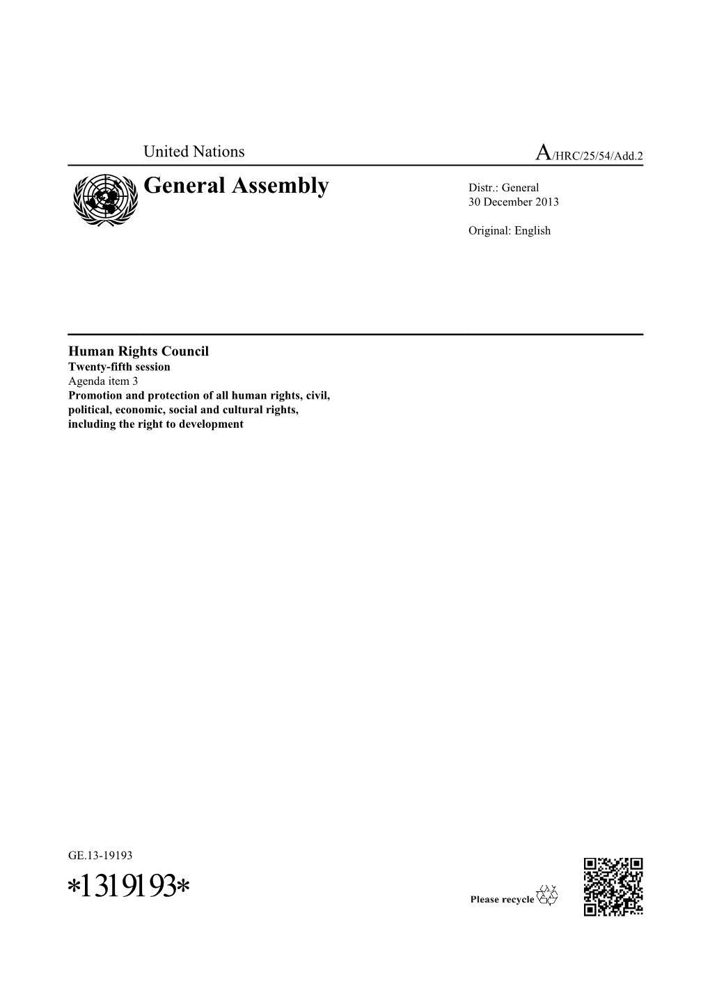 Report of the Special Rapporteur on Adequate Housing - Mission to the United Kingdom Of