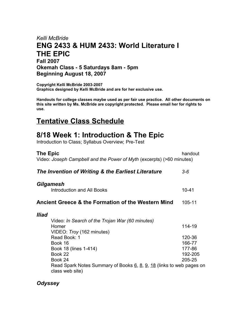 ENG 2433 & HUM 2433: World Literature I