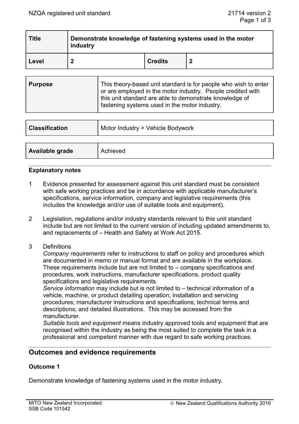 21714 Demonstrate Knowledge of Fastening Systems Used in the Motor Industry