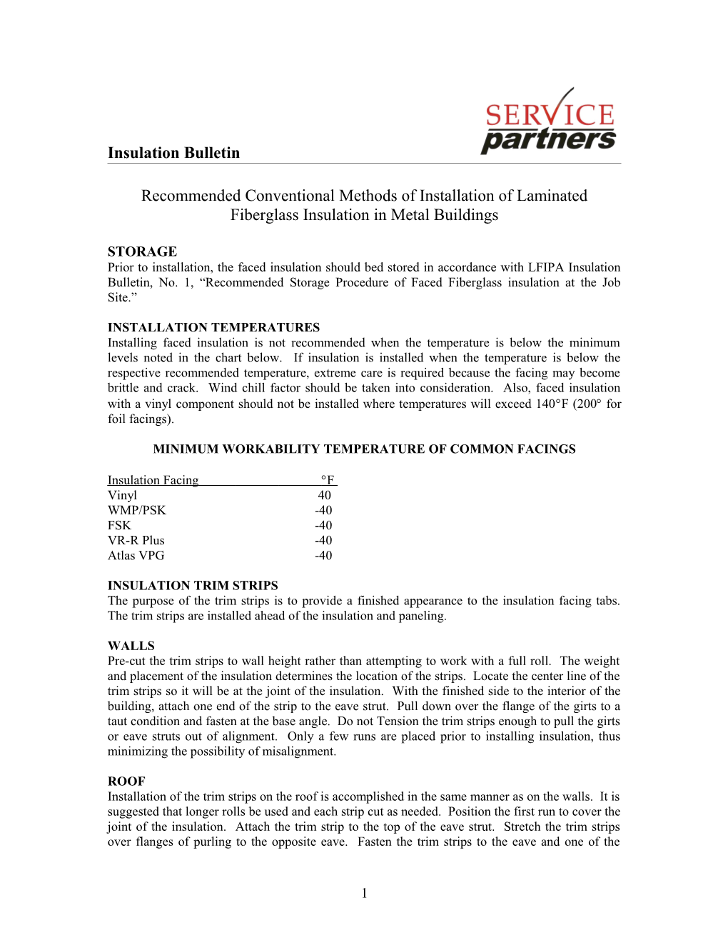 Recommended Conventional Methods of Installation of Laminated Fiberglass Insulation In