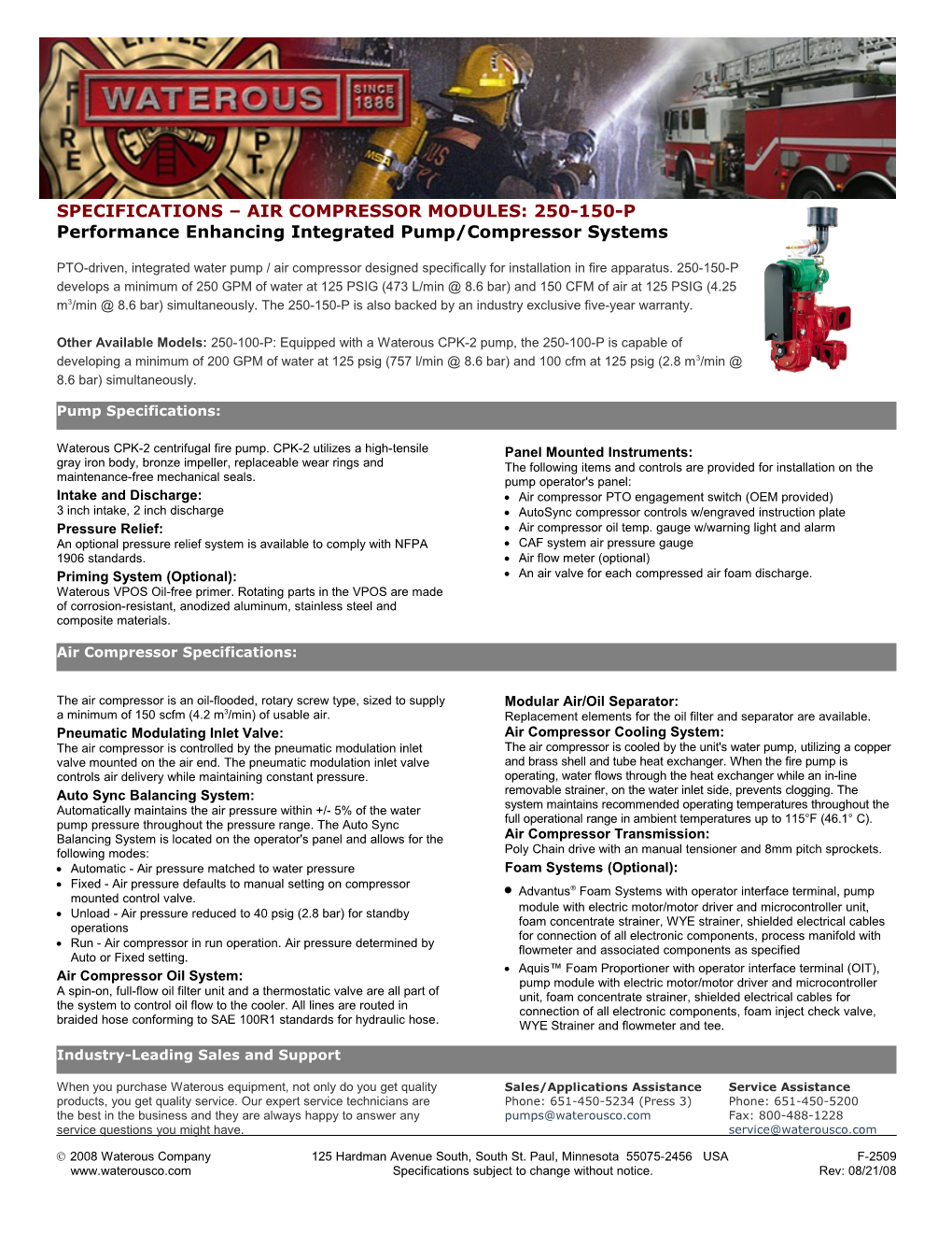 SPECIFICATIONS Air Compressor Modules:250-150-P Performance Enhancing Integrated