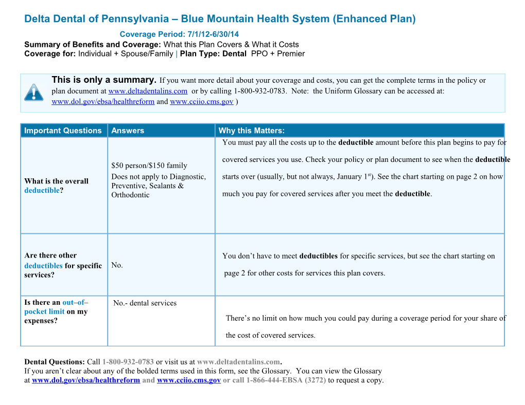 Summary of Benefits and Coverage Template