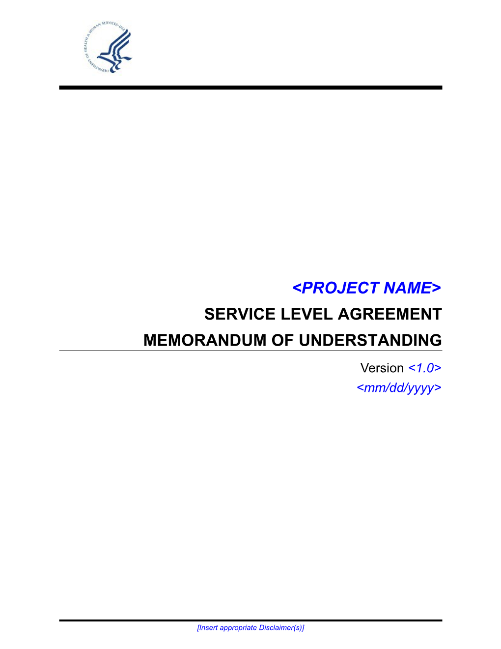 Service Level Agreement/Memorandum of Understanding