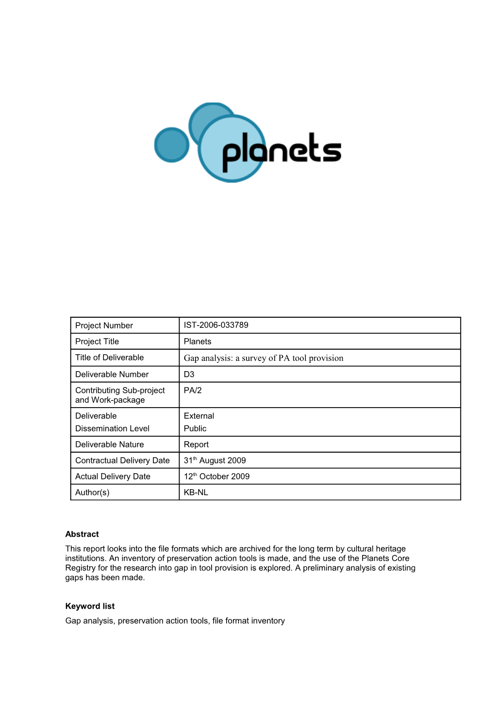 Gap Analysis, Preservation Action Tools, File Format Inventory