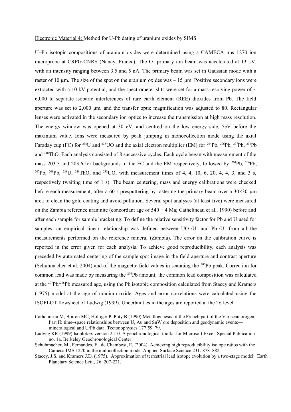 Electronic Material 4: Method for U-Pb Dating of Uranium Oxides by SIMS