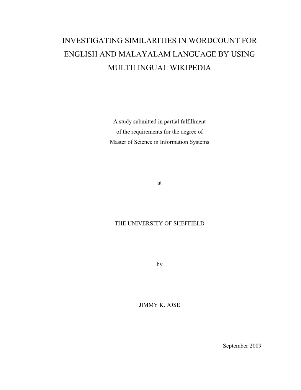 Investigating Similarities in Wordcount for English and Malayalam Language by Using Multilingual