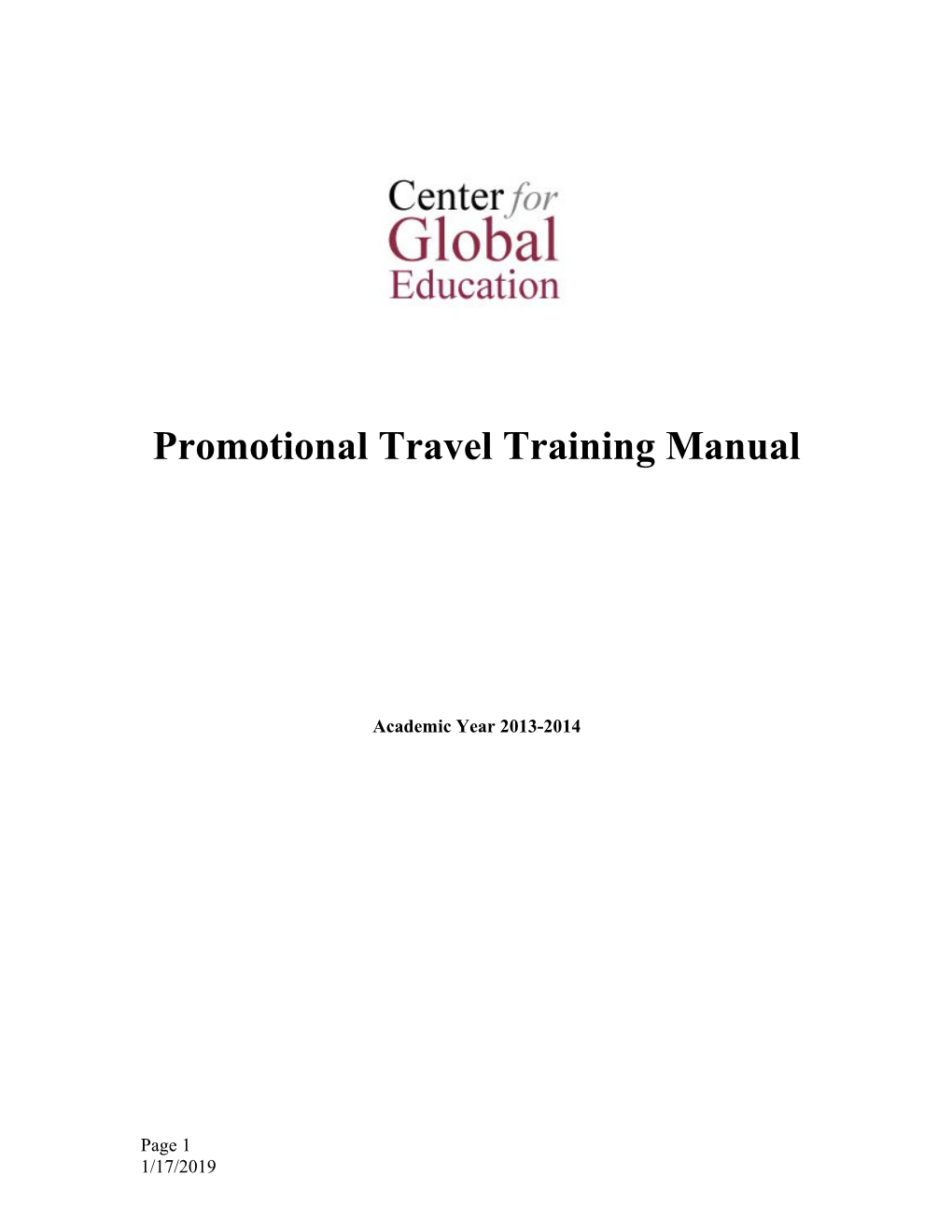 Promotional Travel Training Manual