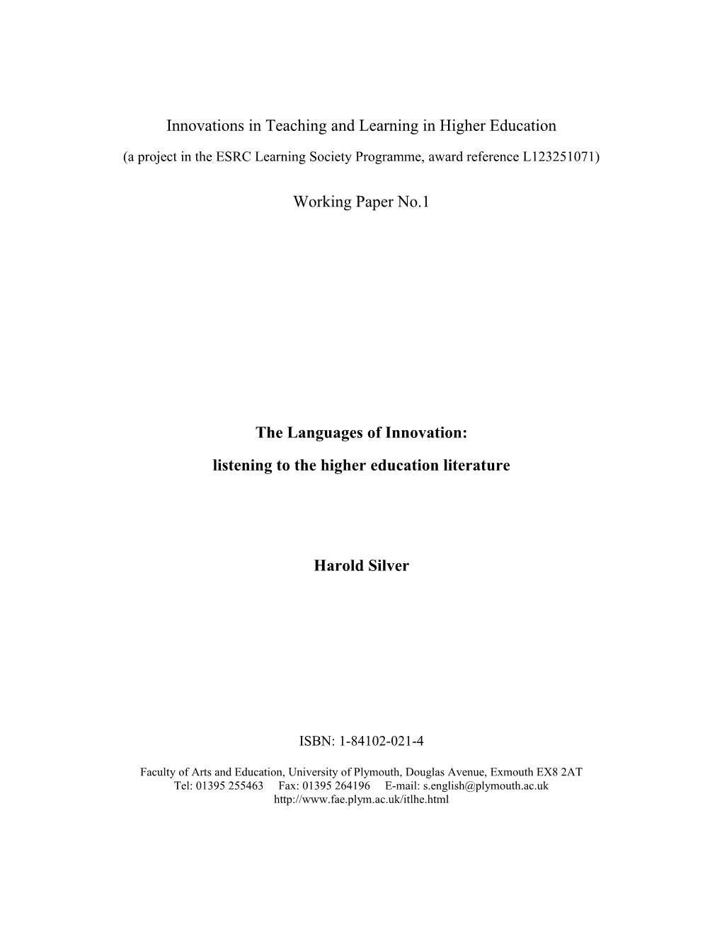Innovations in Teaching and Learning in Higher Education