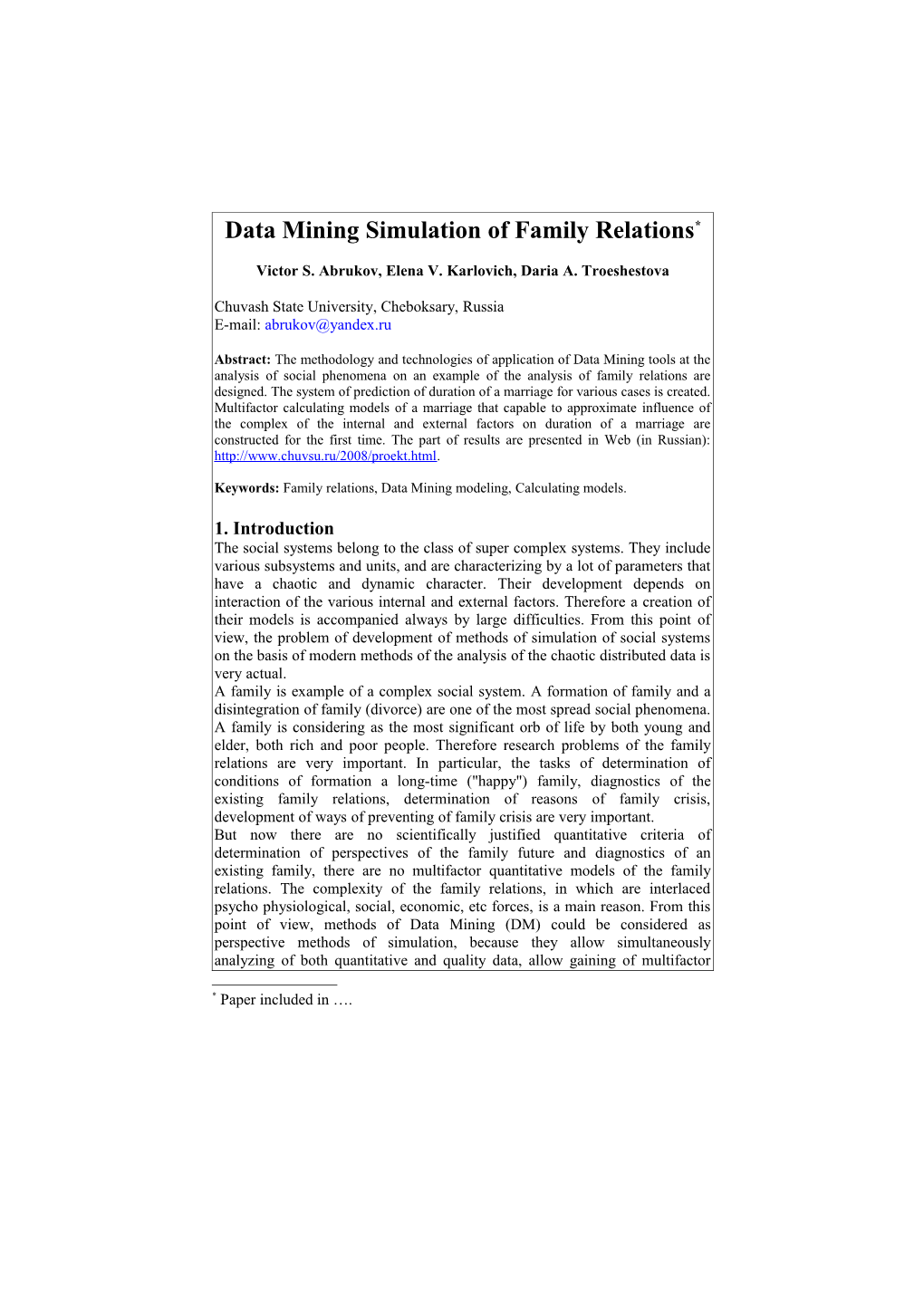 Data Mining Simulation of Family Relations *