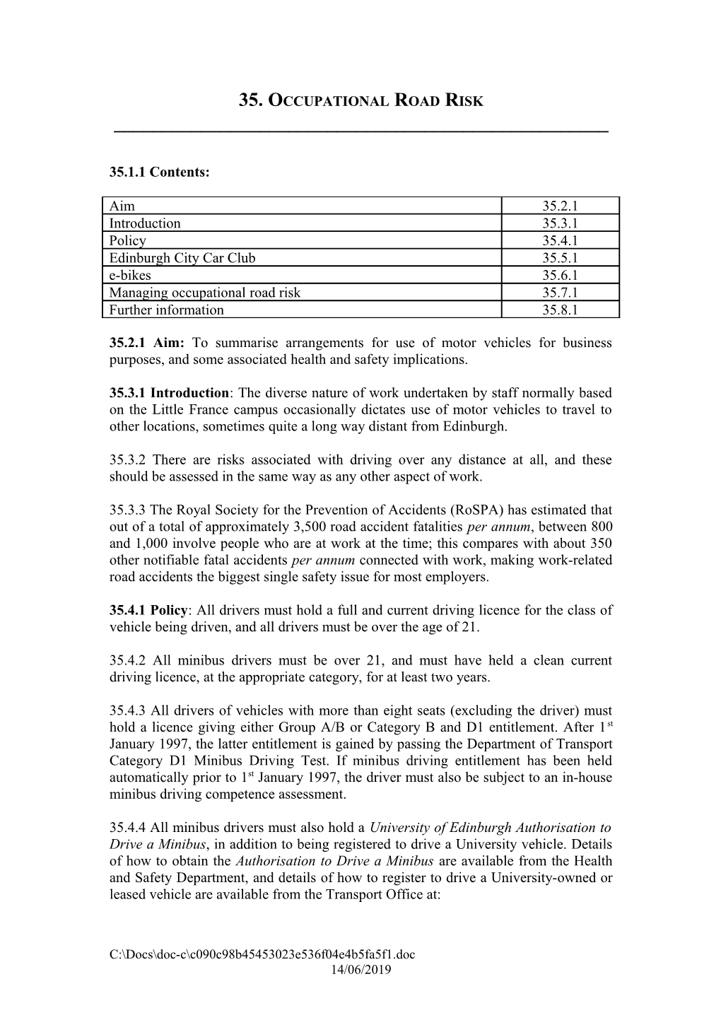 35. Occupational Road Risk